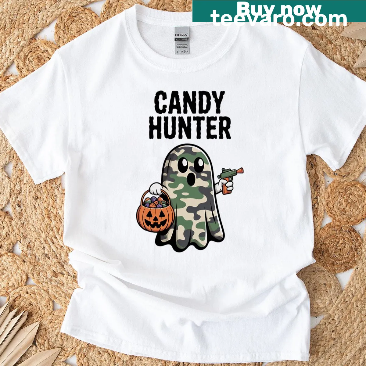 Candy hunter ghost graphic for Halloween lovers — on a men's t-shirt