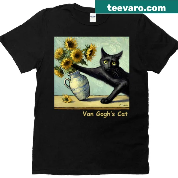 T-shirt featuring a cat in the style of Van Gogh