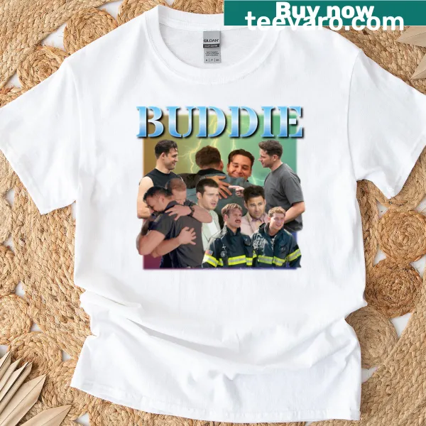 Vintage graphic design T-shirt featuring a playful Buddie theme in a distressed style