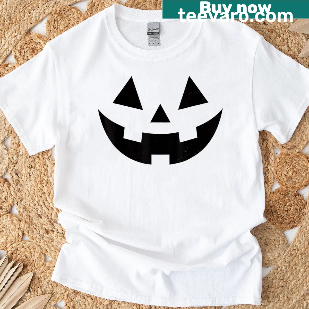 Vintage-style T-shirt with a jack-o-lantern graphic — on a men's t-shirt