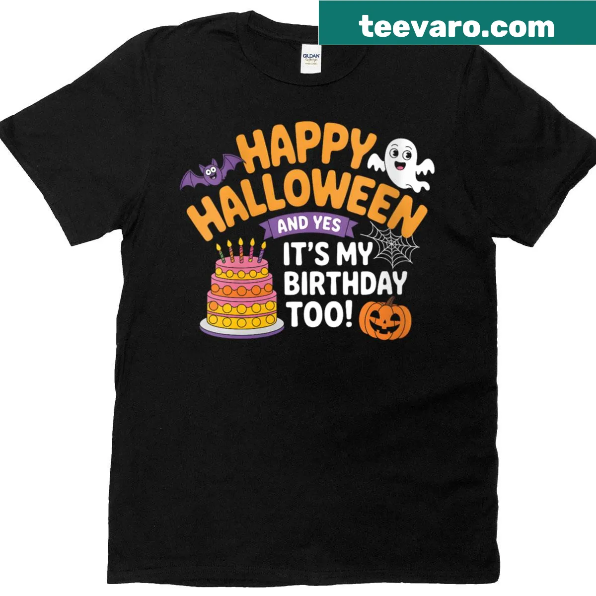 Halloween birthday t-shirt featuring spooky pumpkins illustration — on a men's t-shirt