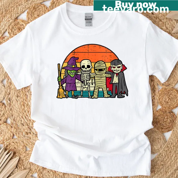 Cute family-themed Halloween t-shirt with playful illustrations