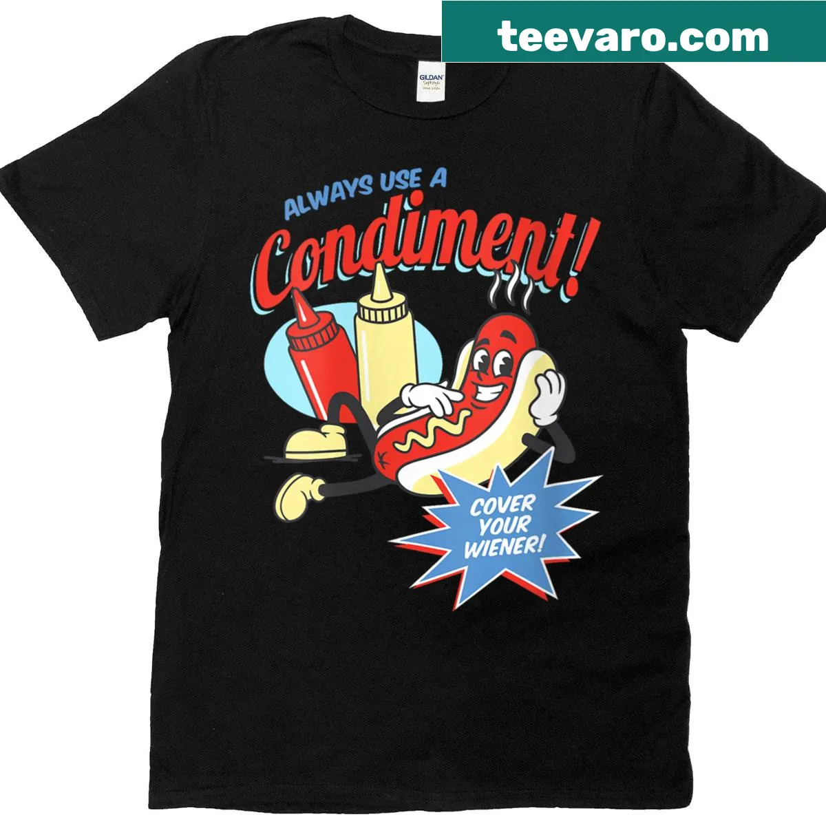 Retro hot dog humor T-shirt for women — on a men's t-shirt