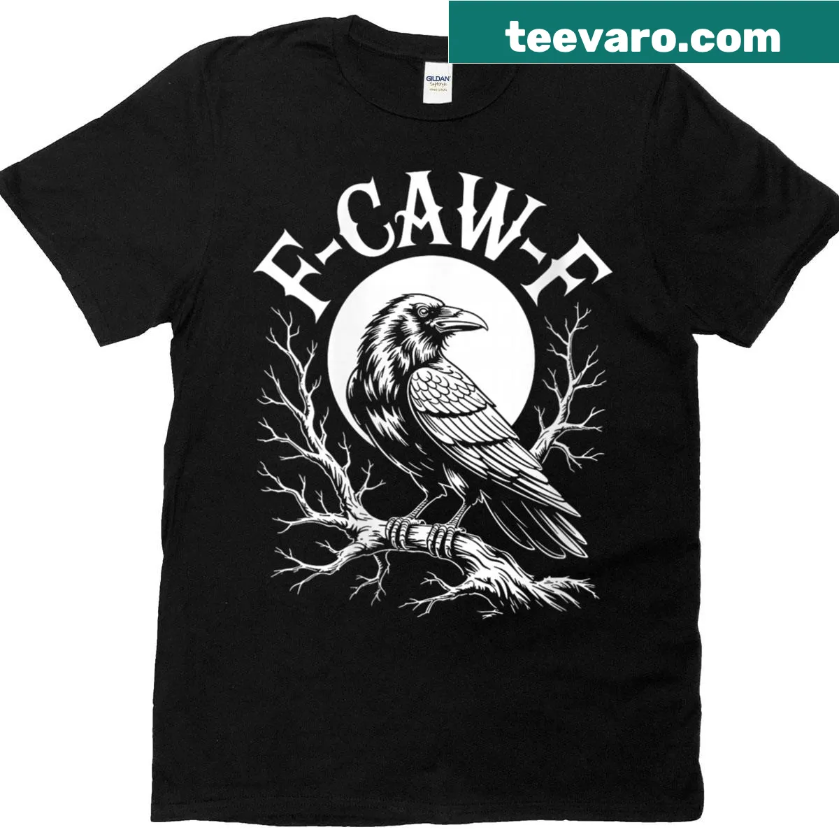 Vintage gothic raven and crow graphic t-shirt with moon design — on a men's t-shirt