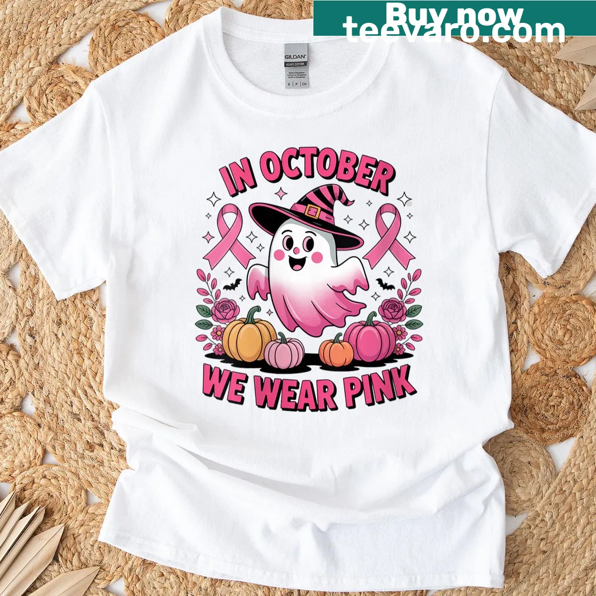 Funny ghost graphic with October awareness message on a tee — on a men's t-shirt