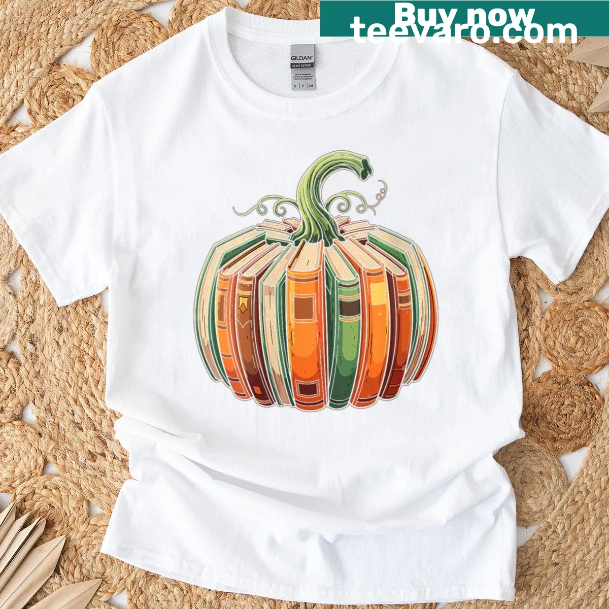 Pumpkin and book illustration on a teacher's Halloween T-shirt — on a men's t-shirt