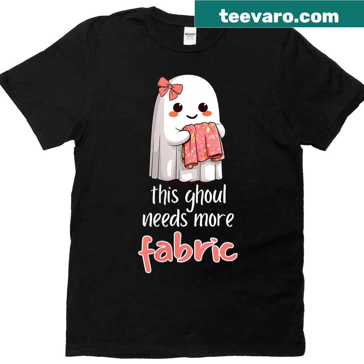Halloween T-shirt with a ghost graphic and sewing theme — on a men's t-shirt