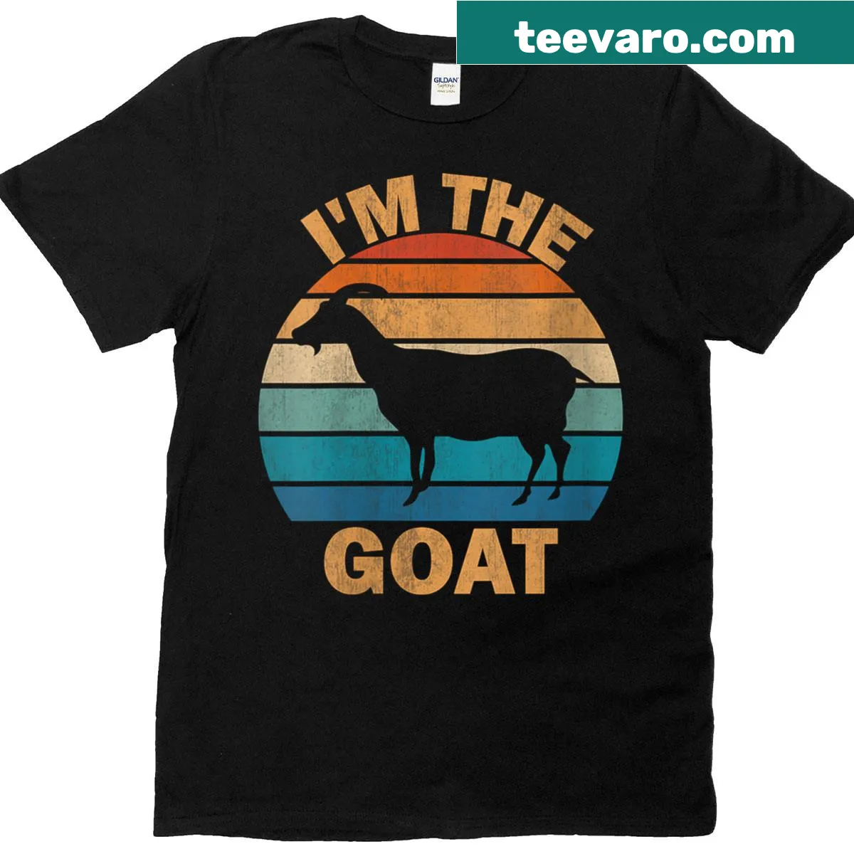 Vintage goat lover t-shirt with retro 'I'm The Goat' text — on a men's t-shirt