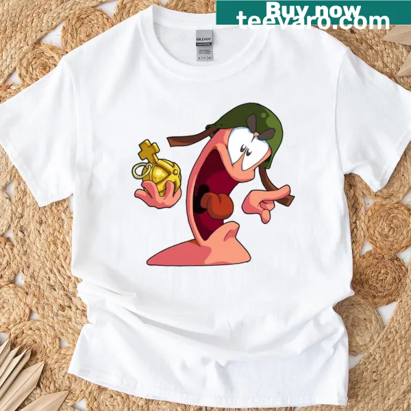 Worms Game tee featuring playful characters and fun typography