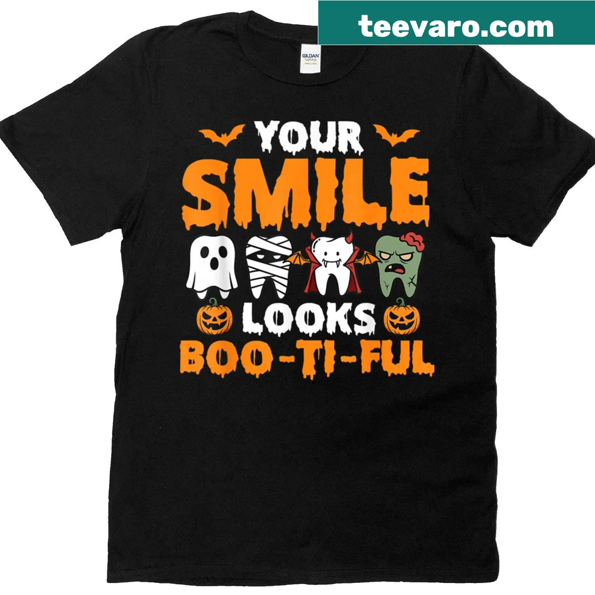Cute dental-themed Halloween t-shirt with a playful phrase — on a men's t-shirt