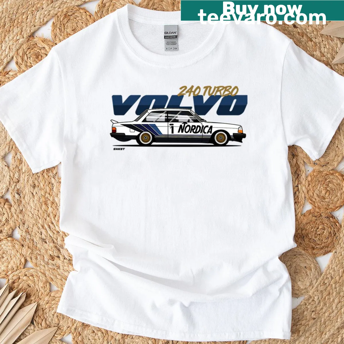 Retro automotive-themed T-shirt featuring the 240 Turbo 86 design — on a men's t-shirt