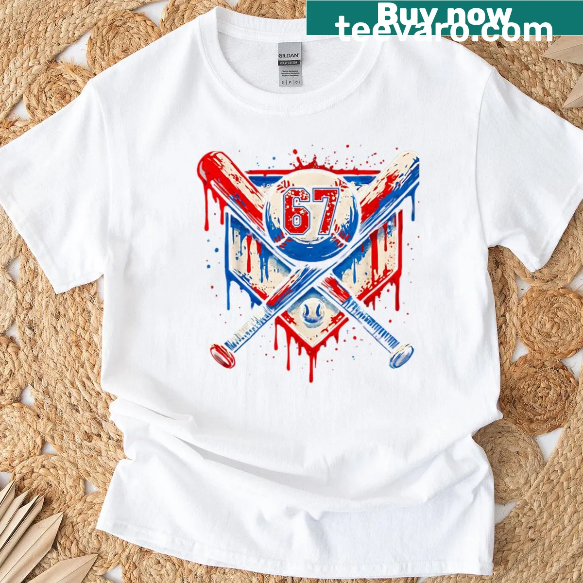 Youth T-shirt with a graffiti-style baseball and bat graphic — on a men's t-shirt