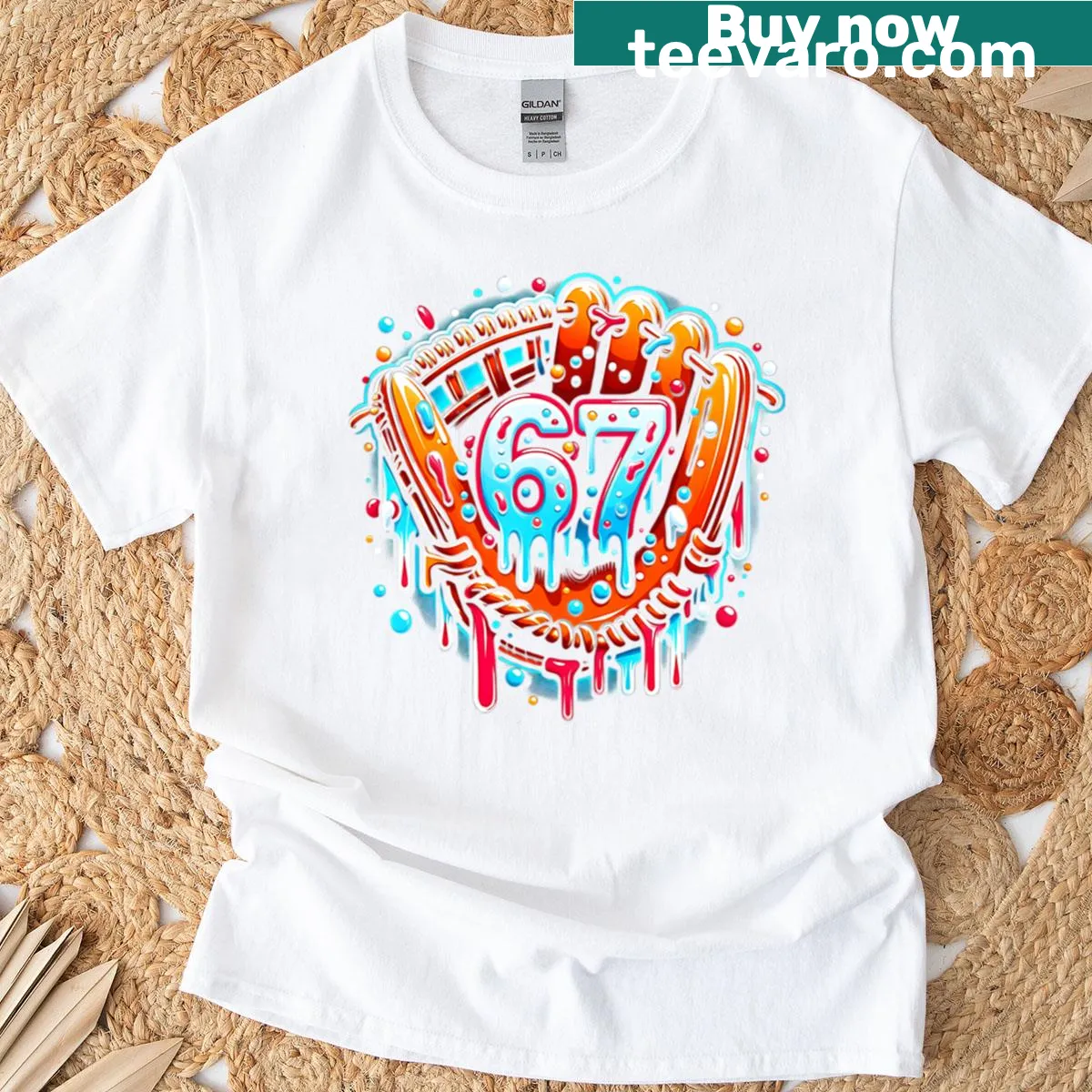 Youth t-shirt with illustration of baseball glove and ice cream — on a men's t-shirt