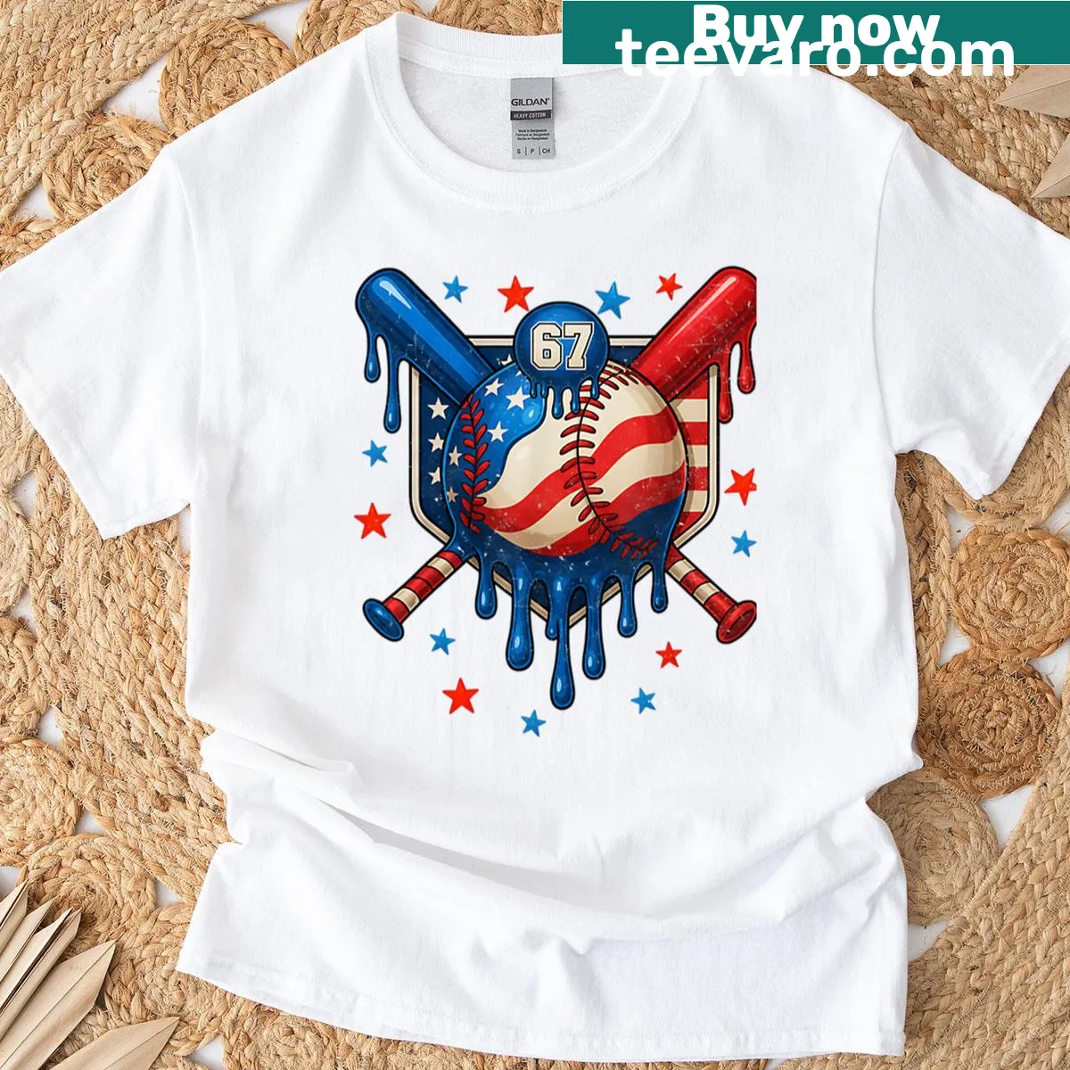 Illustration of baseball and ice cream with American flag on a t-shirt — on a men's t-shirt