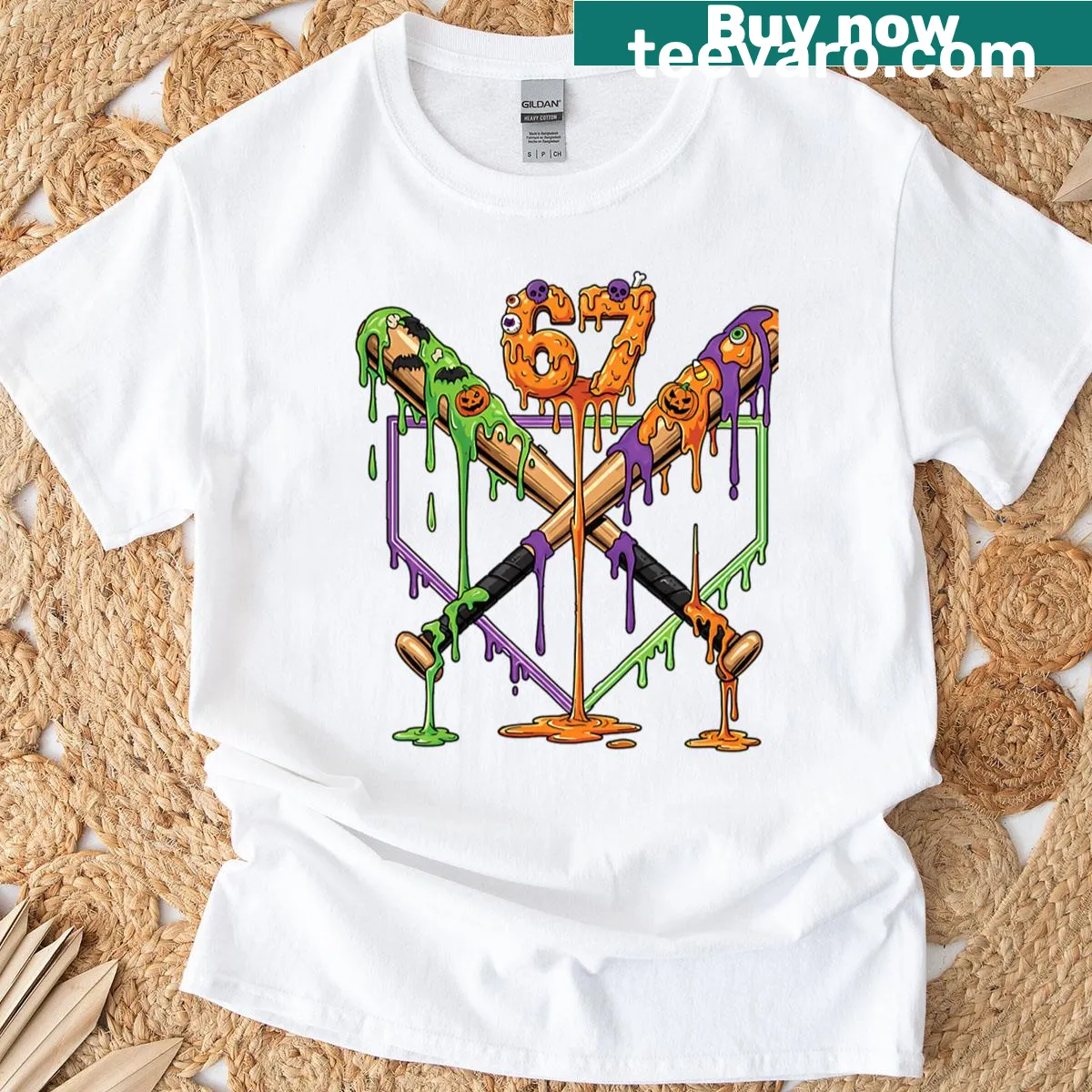 Cartoon T-shirt with ice cream drip and baseball design for boys — on a men's t-shirt