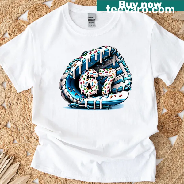 Playful baseball glove t-shirt with ice cream and sprinkles illustration