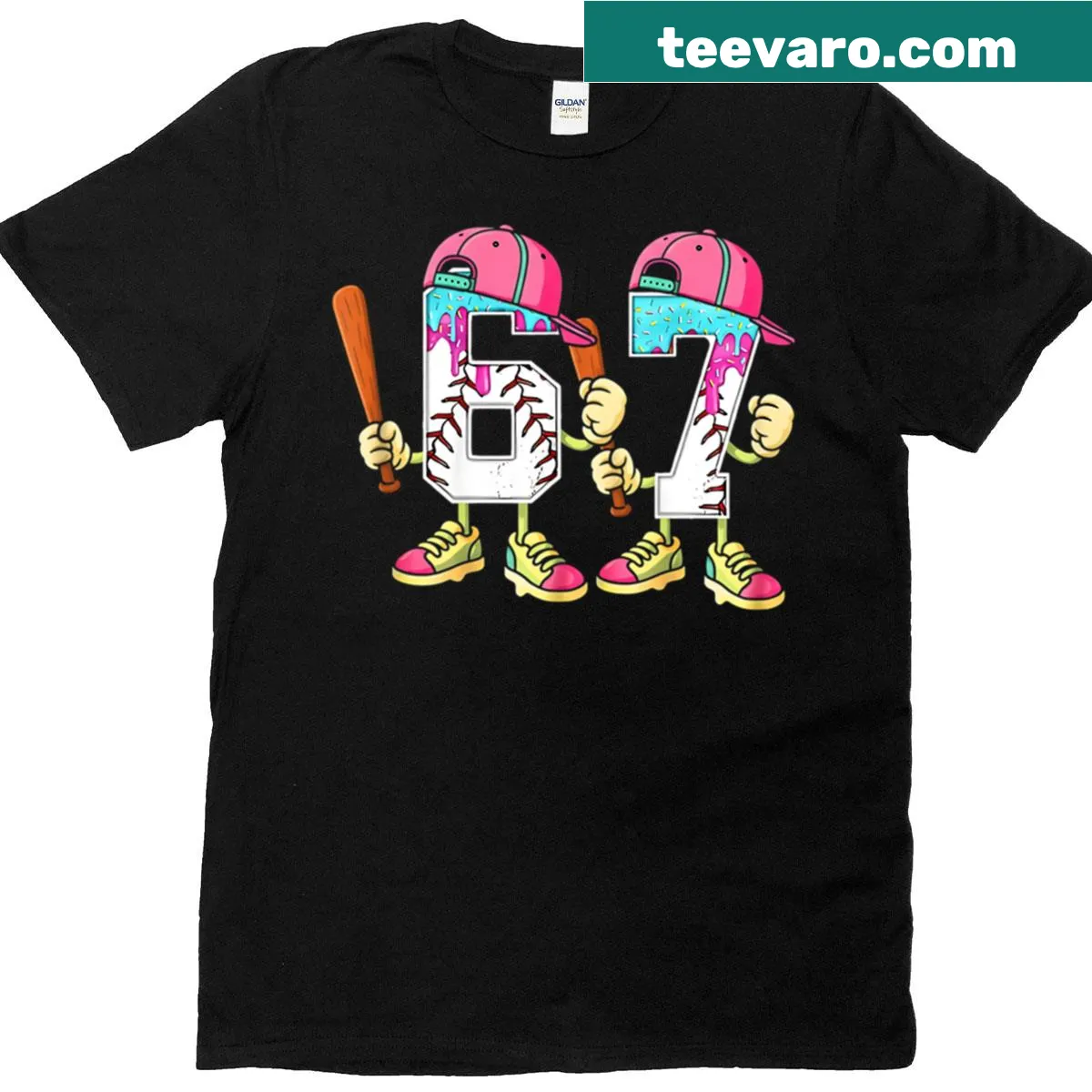 Funny T-shirt with ice cream and baseball drip design — on a men's t-shirt