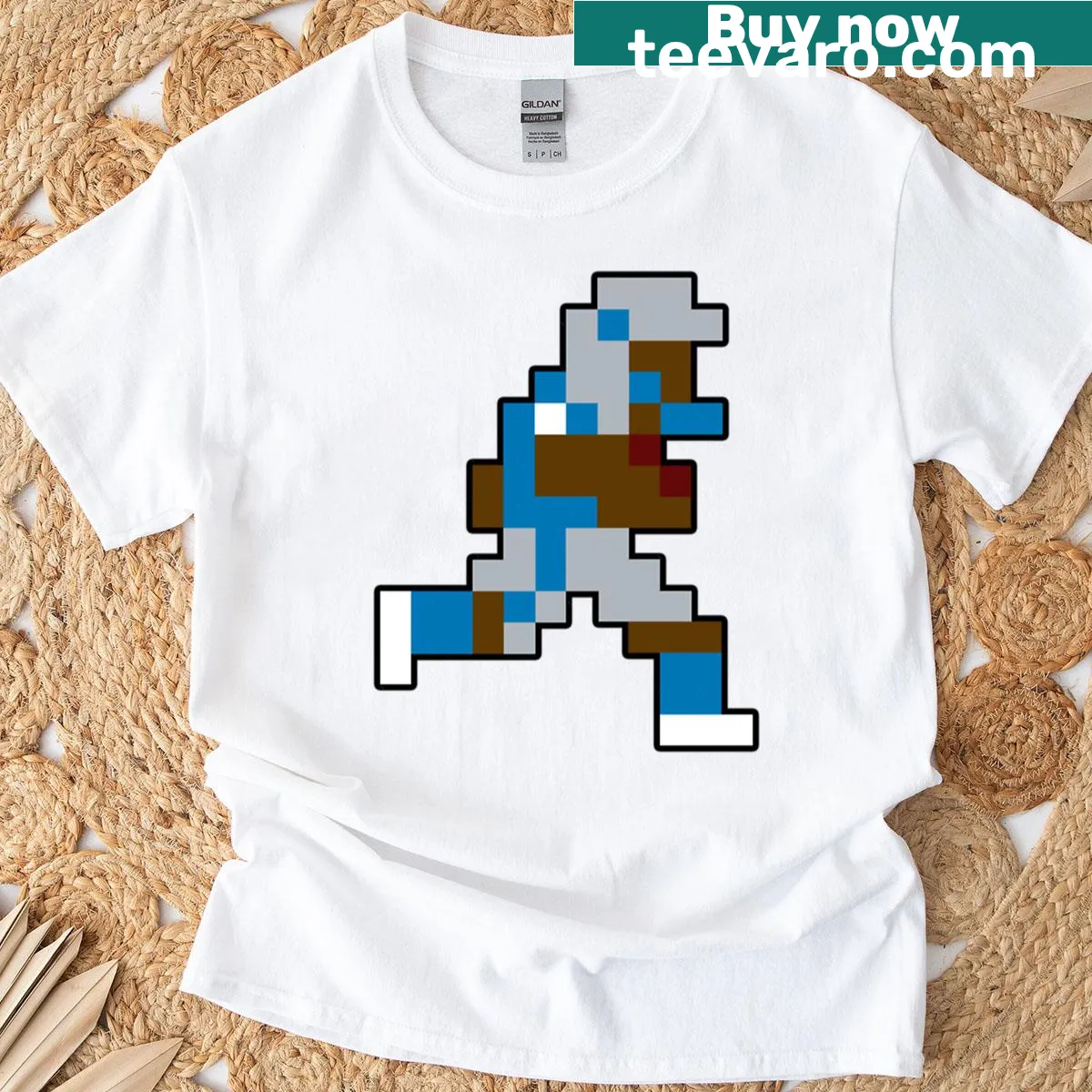 Retro pixel-style football player illustration on a t-shirt — on a men's t-shirt