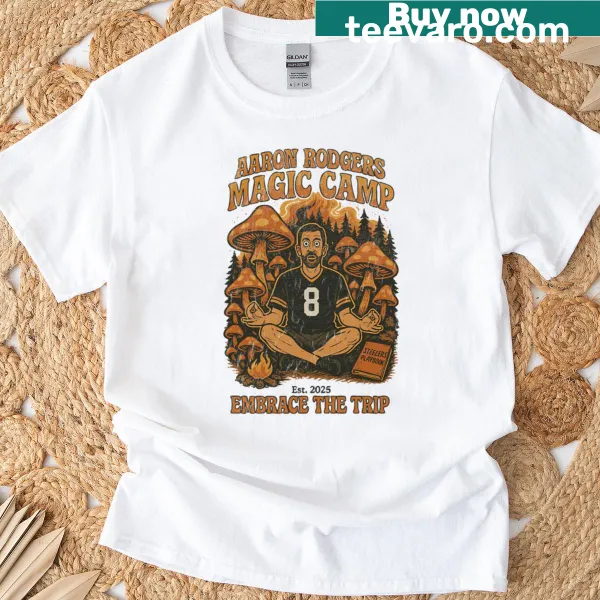 Aaron Rodgers Magic Camp T-shirt with playful football graphic
