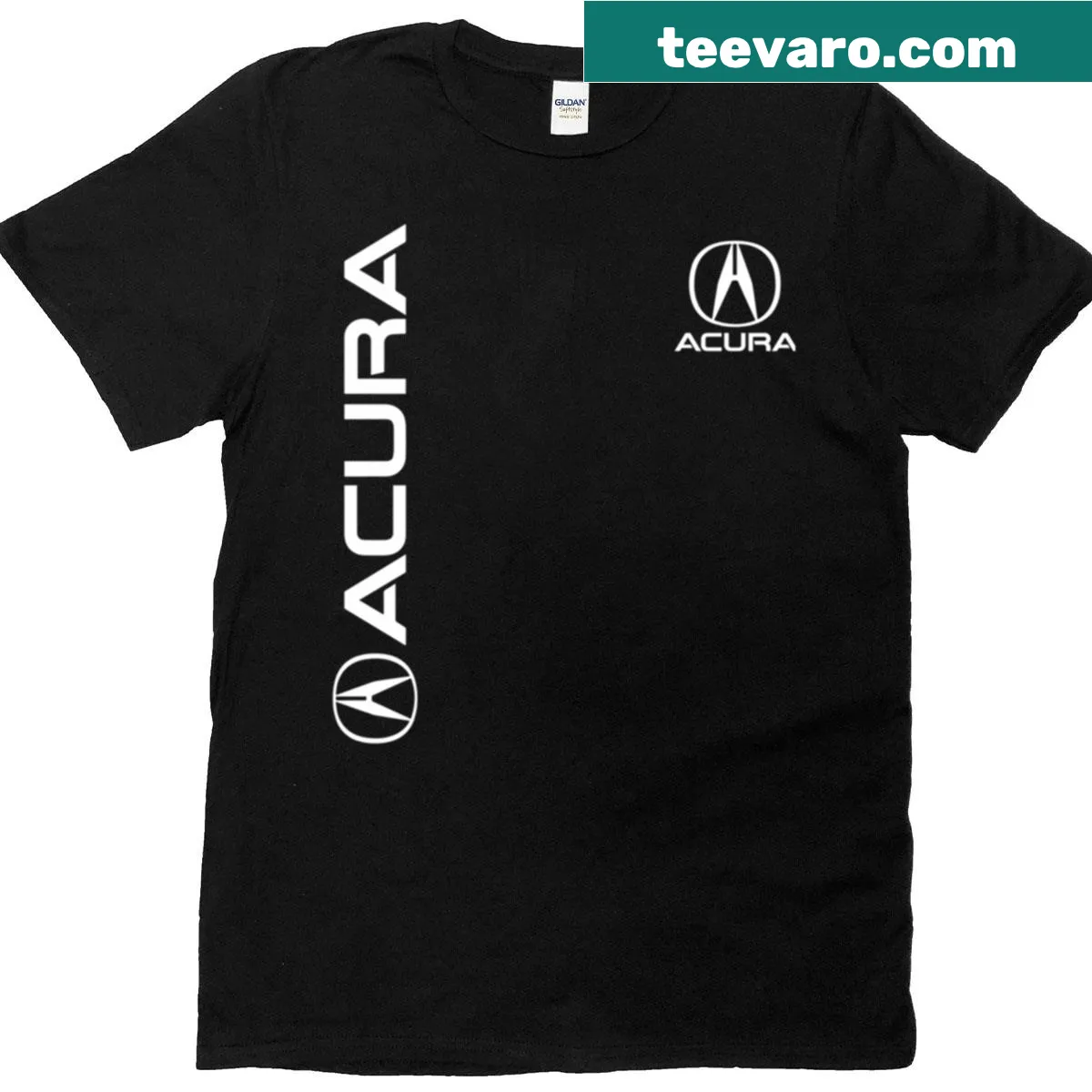Minimalist Acura silhouette with text on a T-shirt — on a men's t-shirt