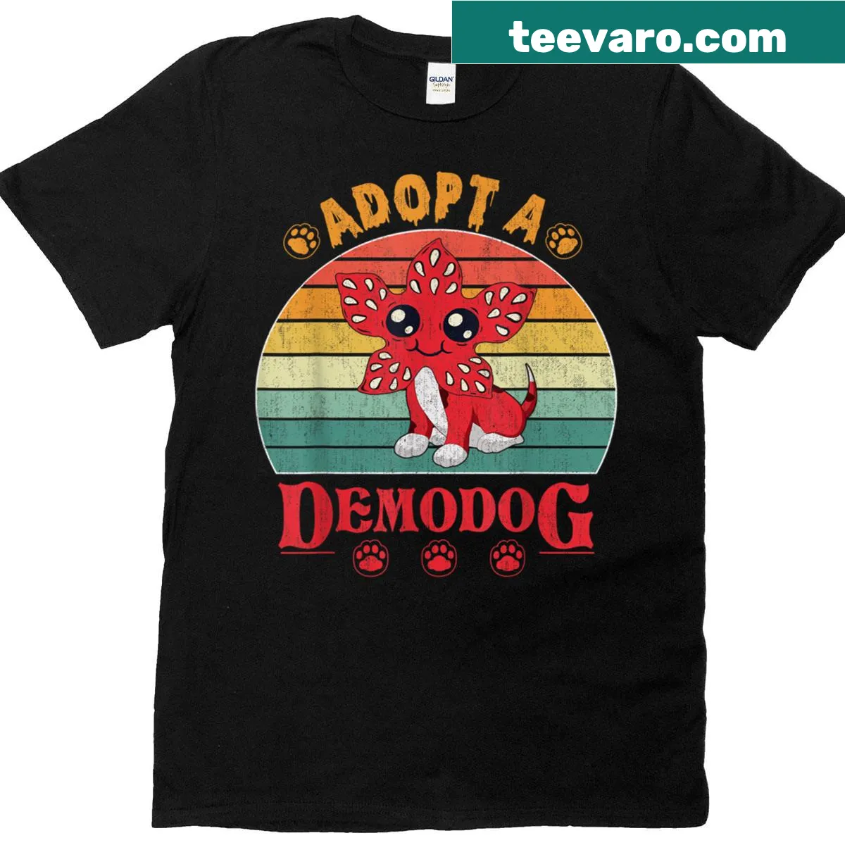 T-shirt featuring an illustration of a Demodog with the phrase 'Adopt A Demodog' — on a men's t-shirt