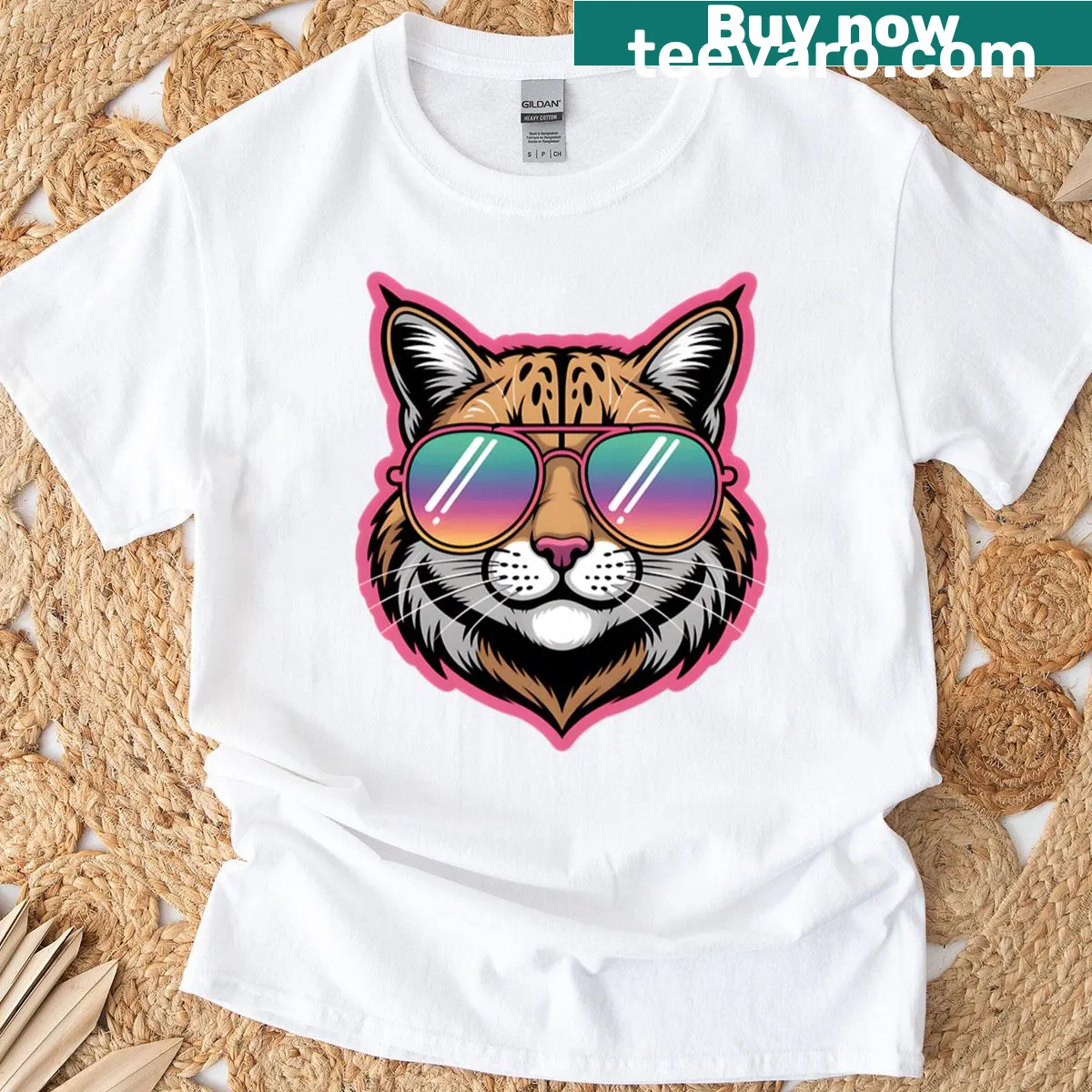 Cartoon cat with sunglasses on a t-shirt — on a men's t-shirt