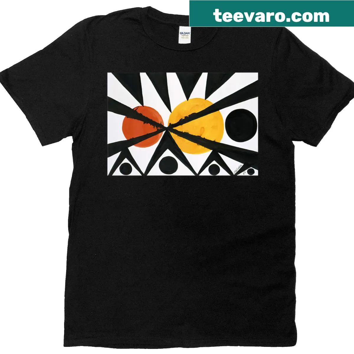 Minimalist line-art T-shirt inspired by Alexander Calder — on a men's t-shirt
