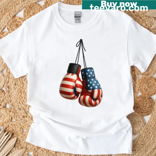 T-shirt featuring boxing gloves with an American flag design