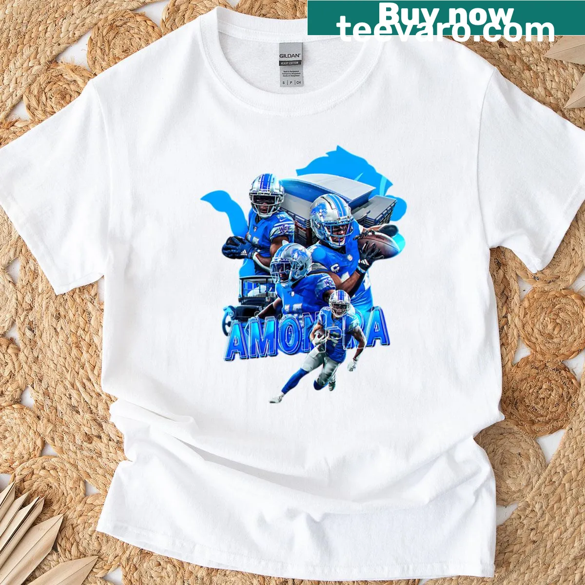 Detroit Lions t-shirt featuring Amon-ra St Brown — on a men's t-shirt