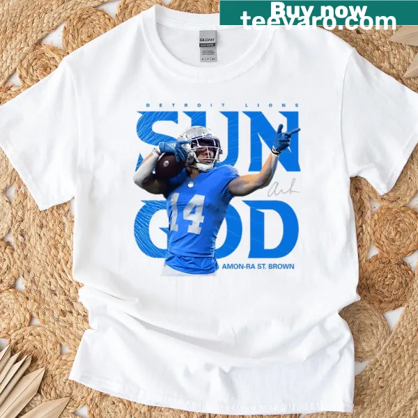 Amon Ra St. Brown T-shirt featuring a Sun God graphic