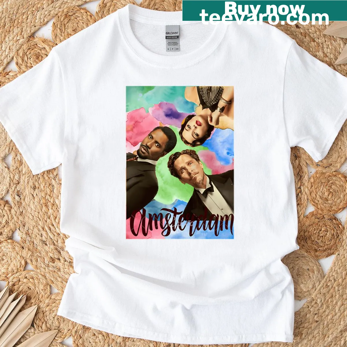 T-shirt featuring nostalgic Amsterdam film-themed design — on a men's t-shirt