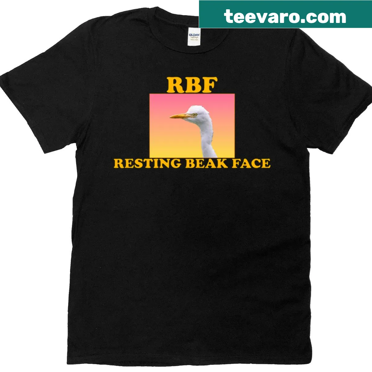 Cartoon egret with sarcastic RBF caption on T-shirt — on a men's t-shirt
