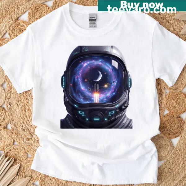 Funny astronaut helmet graphic on a space-themed t-shirt