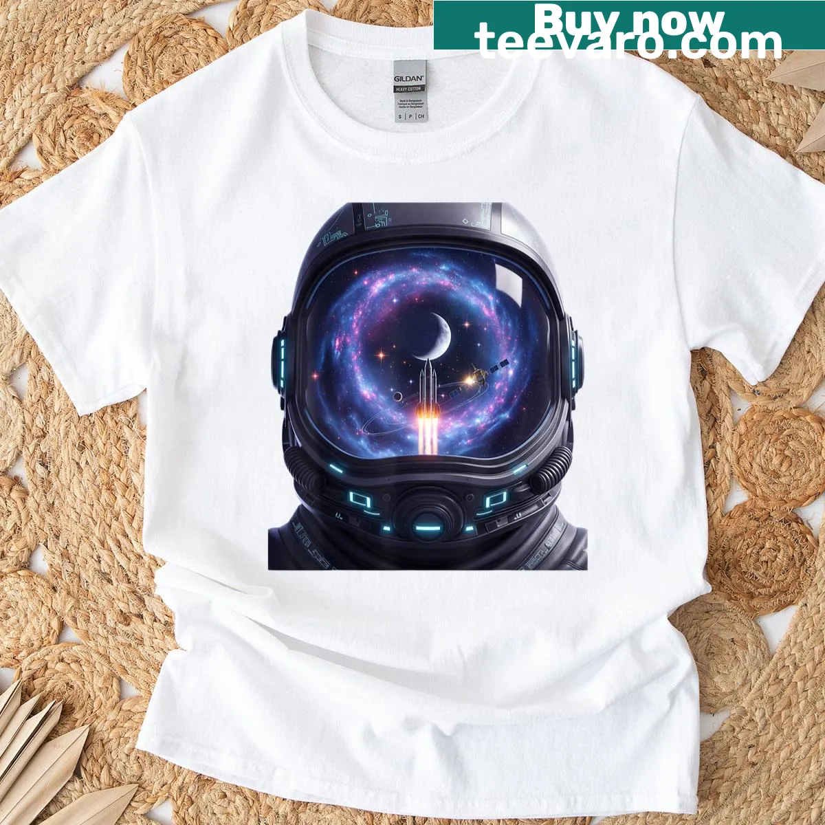 Funny astronaut helmet graphic on a space-themed t-shirt — on a men's t-shirt