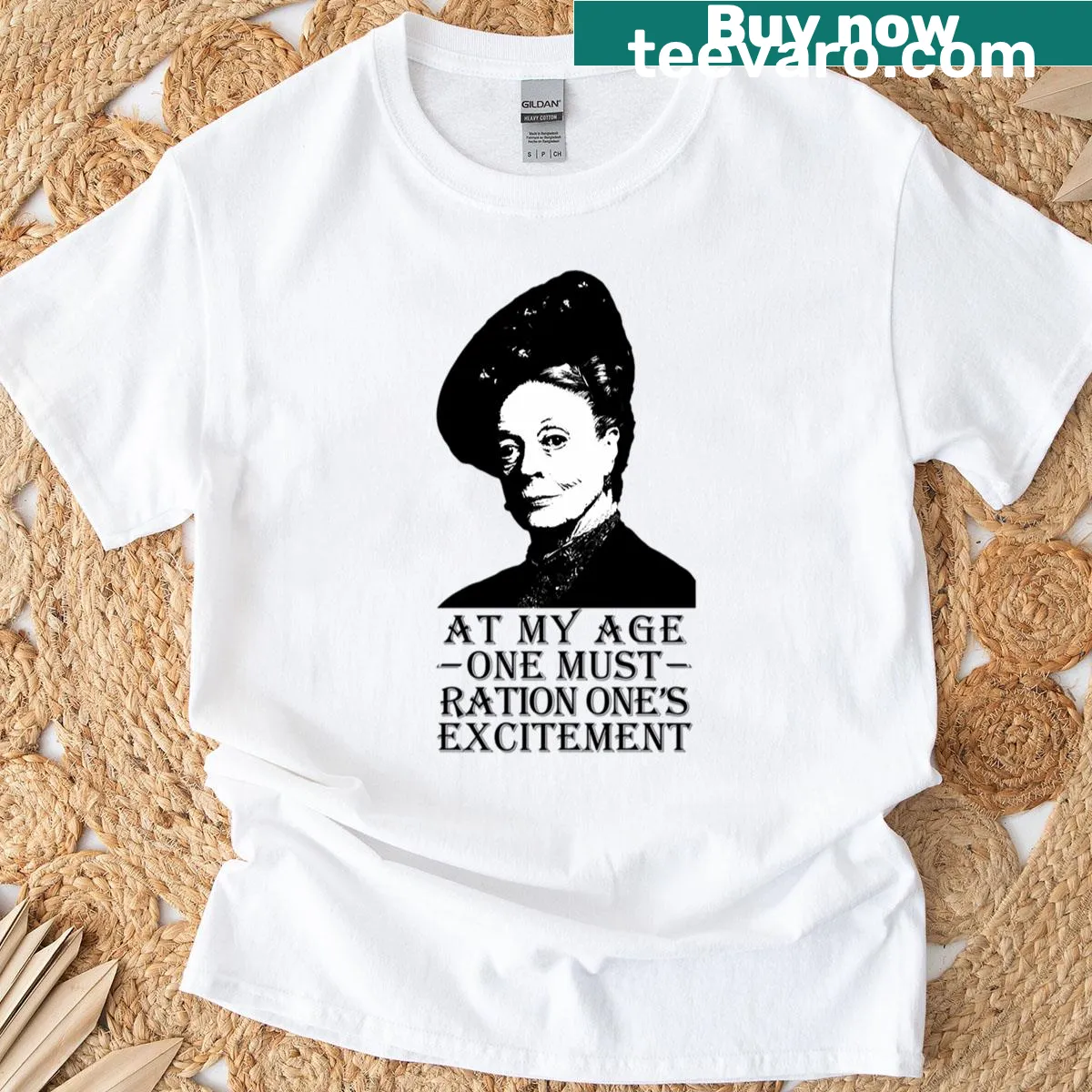 Funny T-shirt with the phrase about rationing excitement — on a men's t-shirt