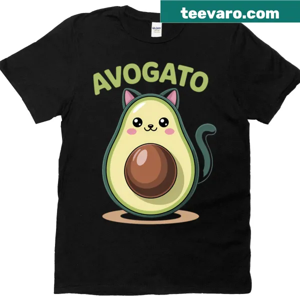 Cartoon cat and avocado design T-shirt for cat lovers