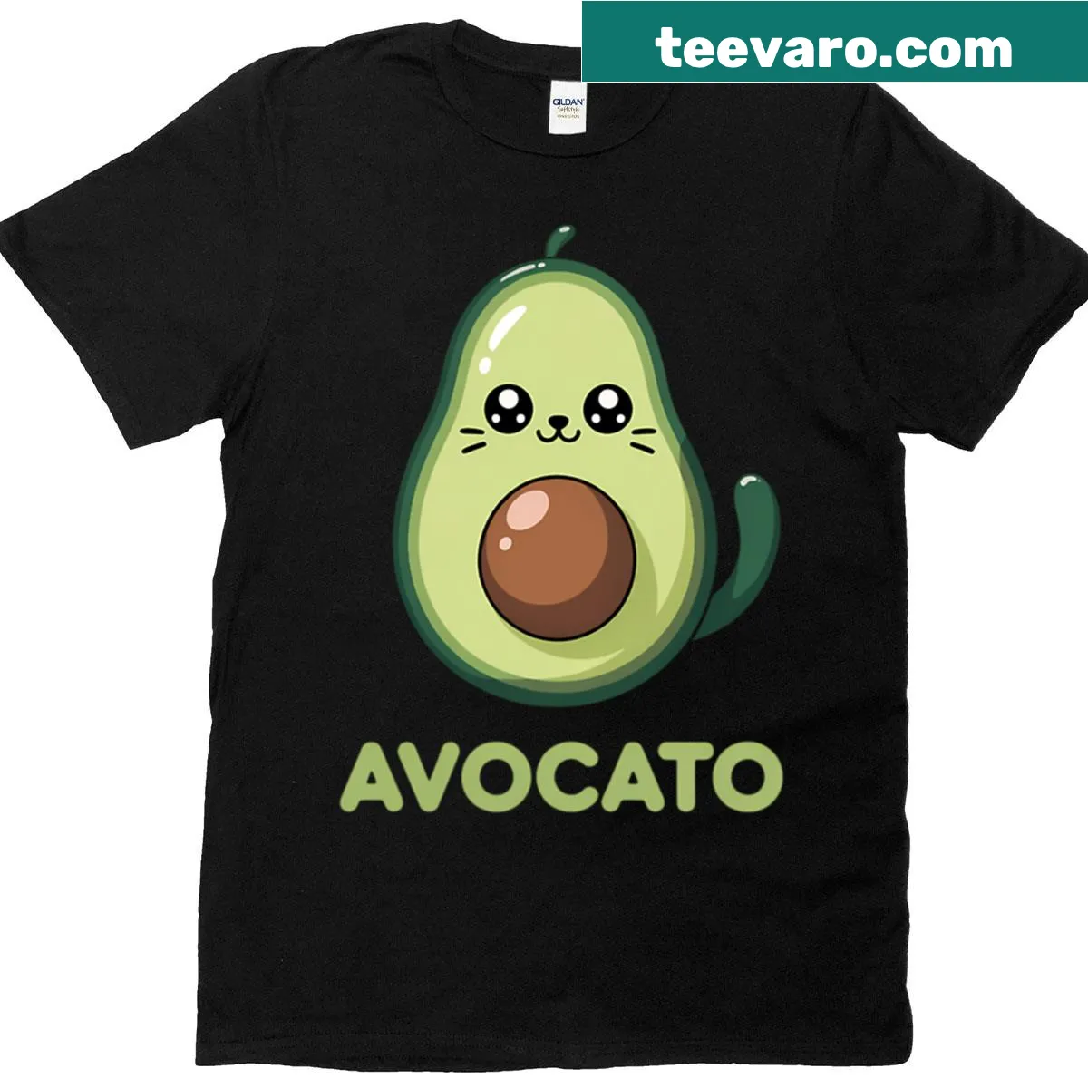 Illustration of a cat in an avocado for vegan lovers — on a men's t-shirt