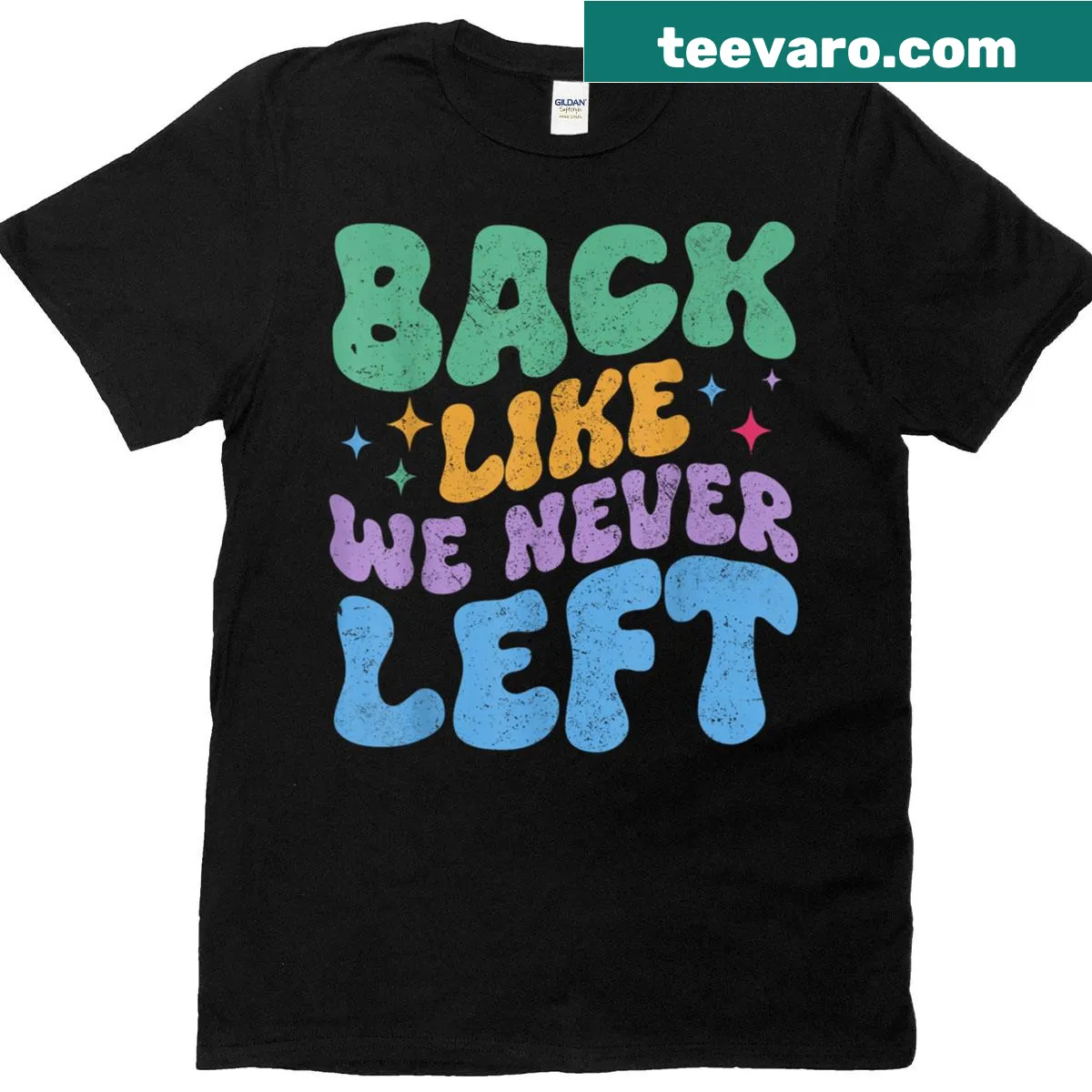Funny t-shirt featuring the phrase Back Like We Never Left — on a men's t-shirt