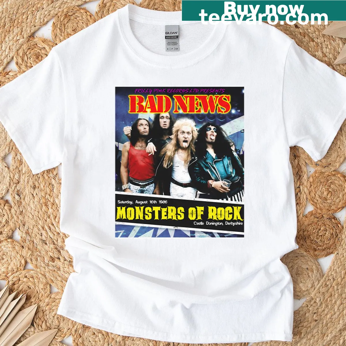 Graphic T-shirt featuring Bad News And The Monsters Of Rock design — on a men's t-shirt