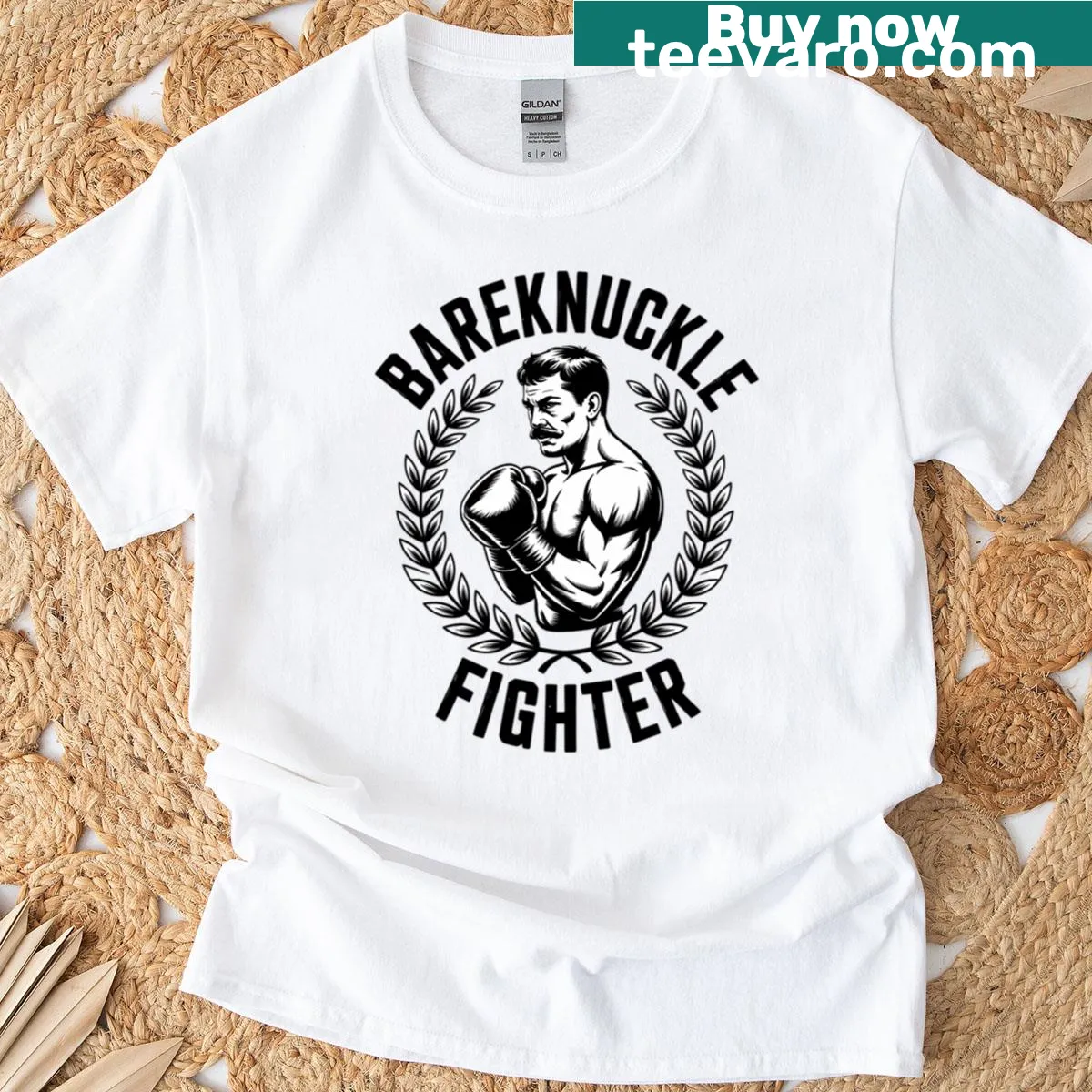 Vintage T-shirt featuring a bareknuckle fighter and laurel wreath graphic — on a men's t-shirt