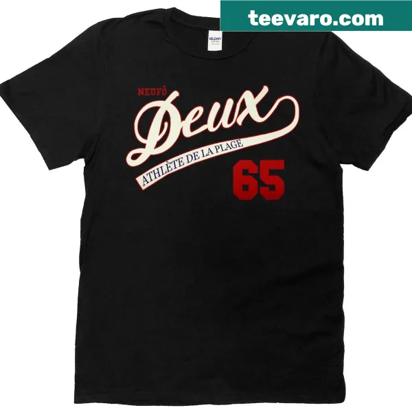 Sporty beach-themed text 'Beach Athlete Neuf Deux 65'