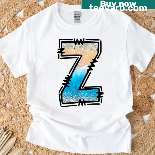 Illustrative T-shirt with beach-themed letter Z design