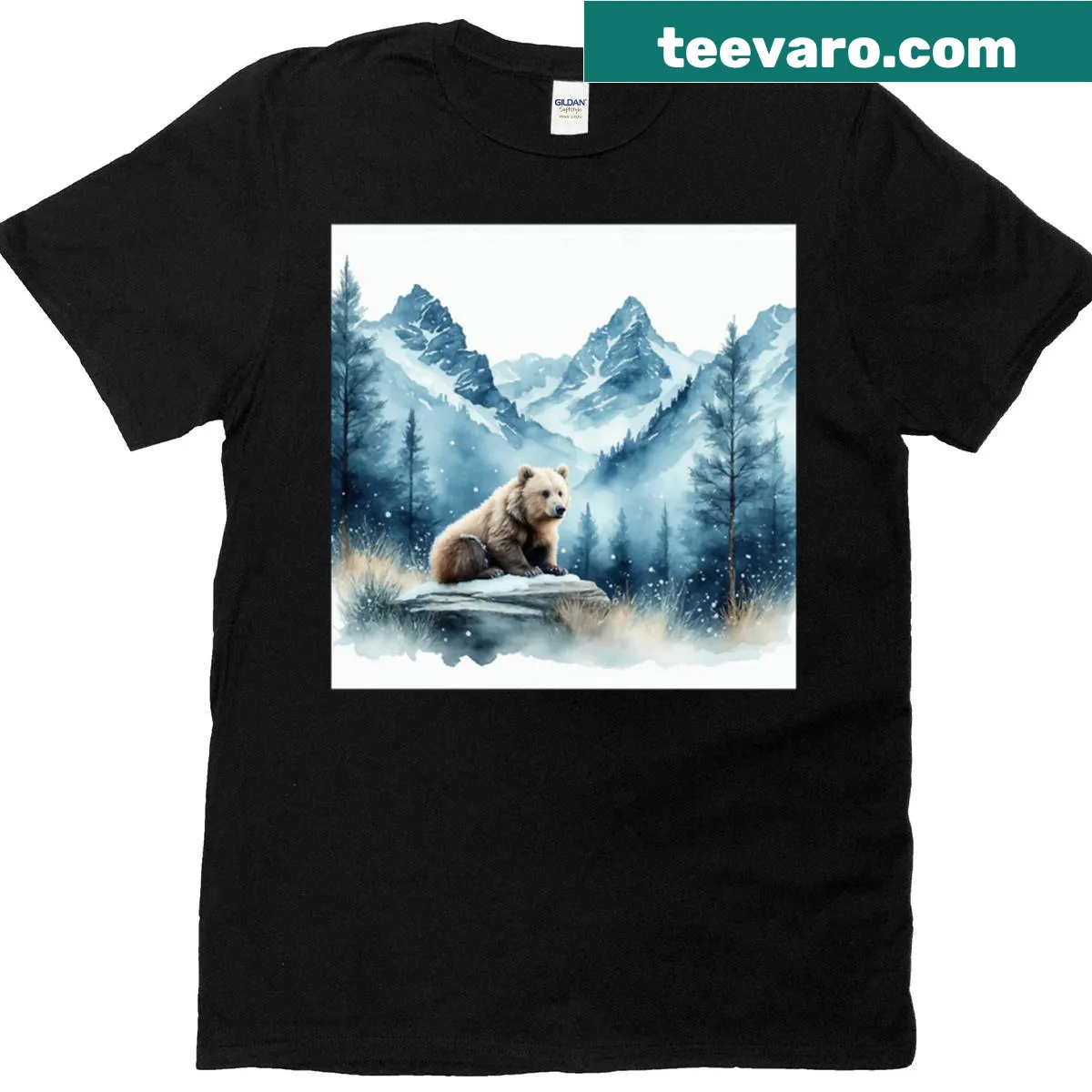 Illustration of a bear among pine trees on a T-shirt. — on a men's t-shirt