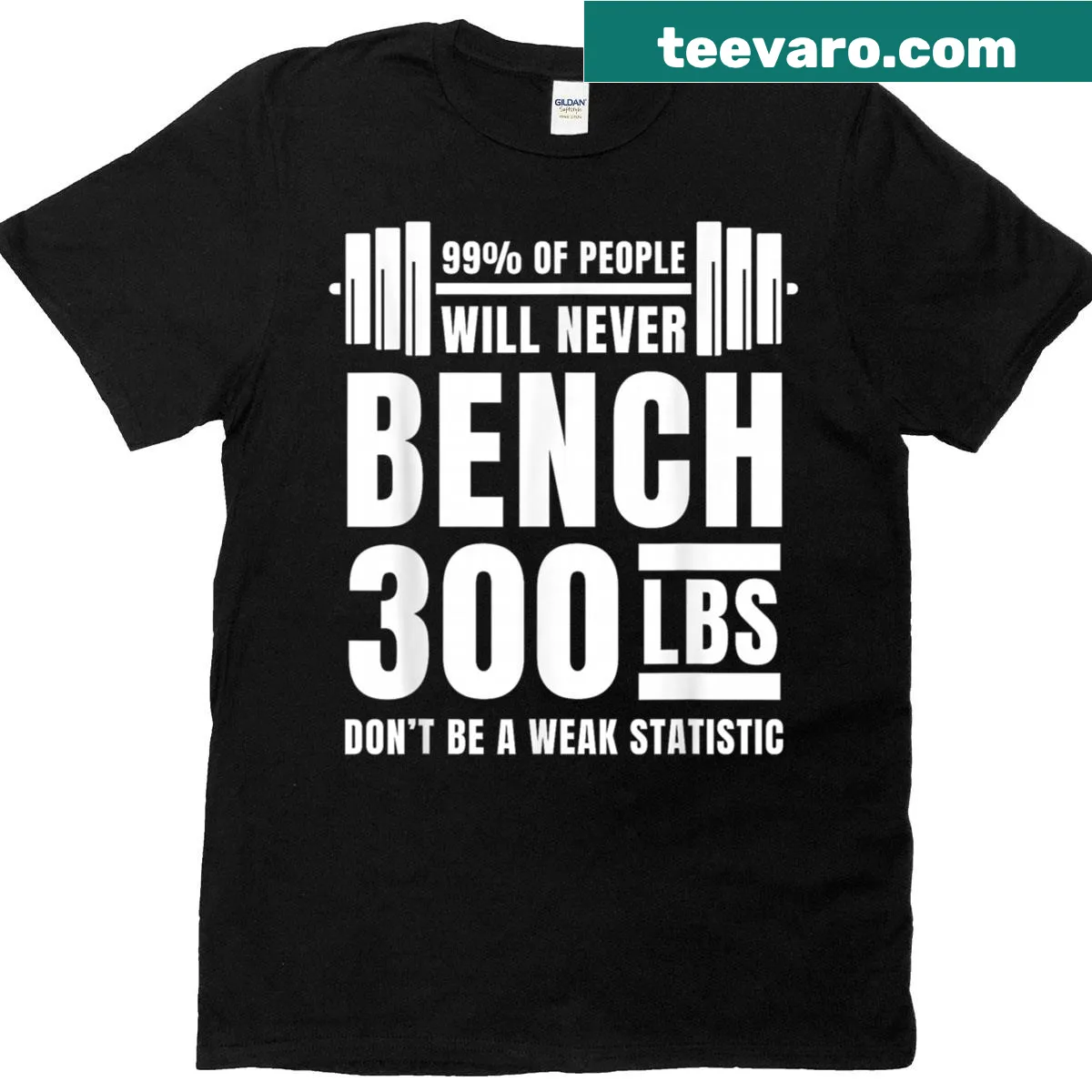 Bold text on a weightlifting-themed T-shirt. — on a men's t-shirt