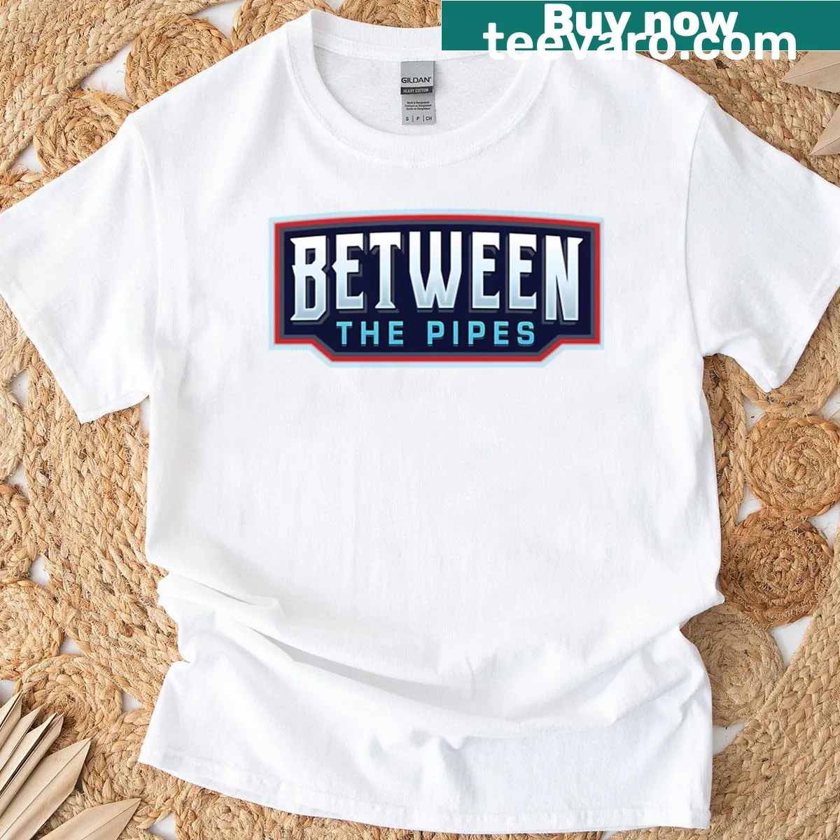 Goaltender-themed logo graphic on t-shirt — on a men's t-shirt