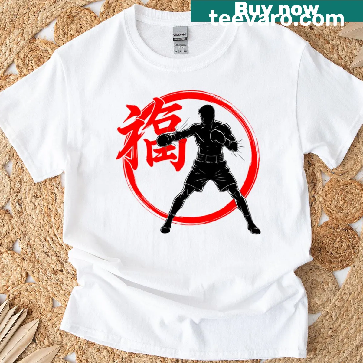 Inspirational boxing-themed t-shirt with warrior spirit text — on a men's t-shirt