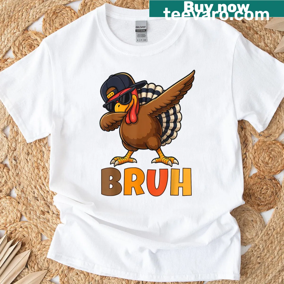 Dabbing turkey graphic with humorous text for Thanksgiving — on a men's t-shirt