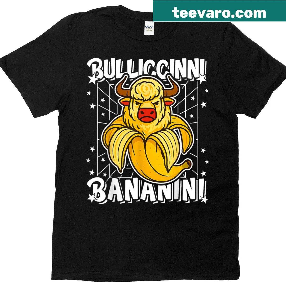 Funny Gen Z meme T-shirt featuring Bulliccinni-bananini design — on a men's t-shirt