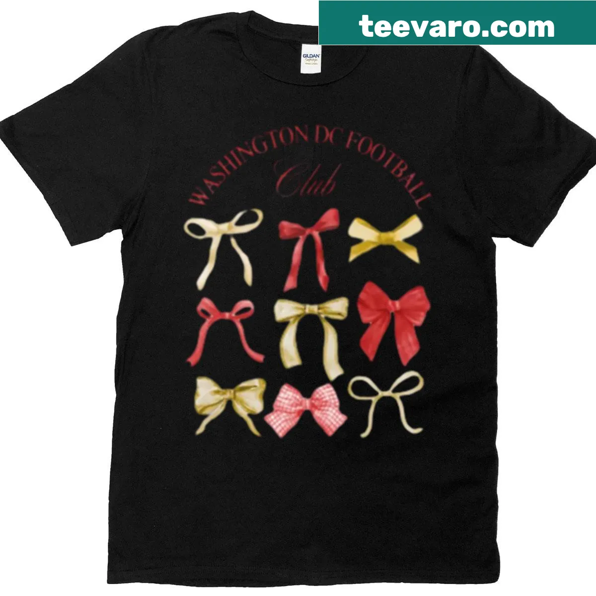 Vintage-style Washington football t-shirt with a playful bow graphic — on a men's t-shirt