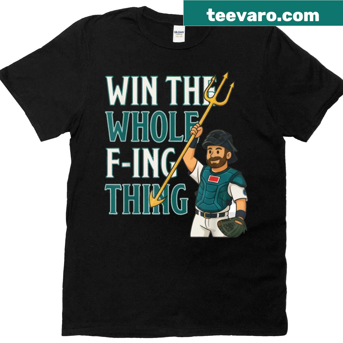 Cal Raleigh Seattle baseball t-shirt with dynamic illustration and bold text — on a men's t-shirt